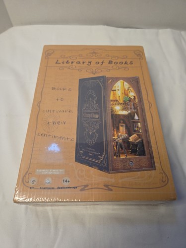 Diy library books wooden - of, 3d